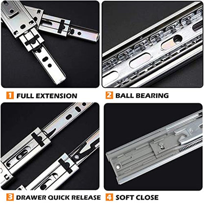 Gobrico 10 Pairs 20-Inch Rear/Side Mount Soft Close Drawer Slides with Brackets, Full Extension 3-Fold Drawer Glides, Ball Bearing Heavy Duty Cabinet Dresser Slides and Glides - size: 20 Inch