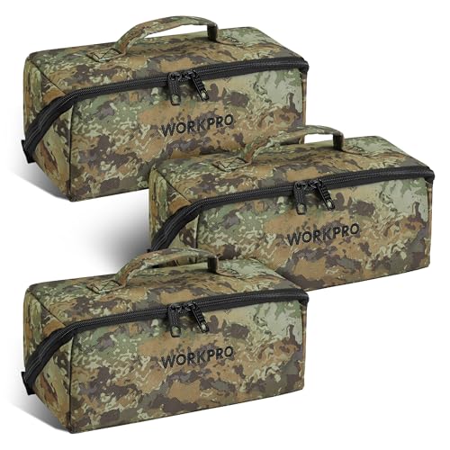 WORKPRO Tool Bag with Zipper, 10" Utility Wide Mouth Heavy Duty Tool Storage Bag, Multipurpose Zipper Tool Pouch Tote Bag for Organizer 3-pack, Camo - color: Camo