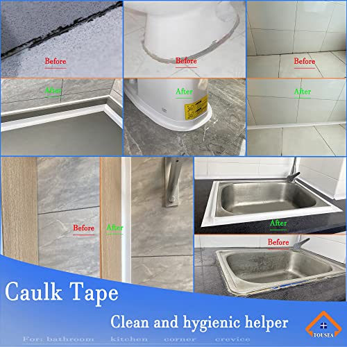 TOUSEA Professional Waterproof Caulk Strip - Self Adhesive White Sealing Tape for Toilet, Tub, Peel and Stick Backsplash Finisher - Renter Friendly, Easy Install - style: White-1.5IN-10.5FT-B