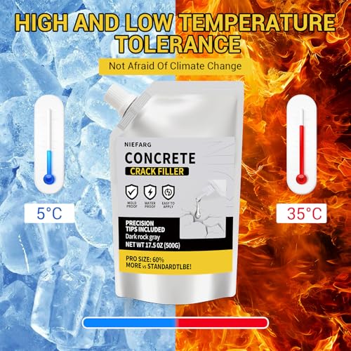 Concrete Crack Filler for Driveway, High Elasticity Cement Crack Filler, Self Leveling Quick Drying Sealing Adhesive for Outdoor, Patio, Waterproof (17.6 Floz) - size: 17.6 fl oz (1.1 lb)