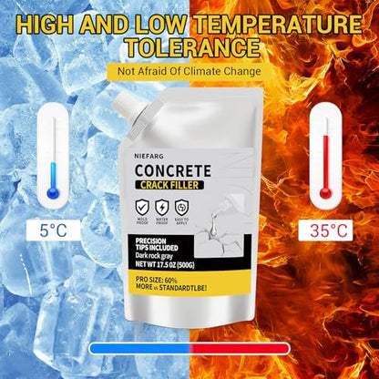 Concrete Crack Filler for Driveway, High Elasticity Cement Crack Filler, Self Leveling Quick Drying Sealing Adhesive for Outdoor, Patio, Waterproof (17.6 Floz) - size: 17.6 fl oz (1.1 lb)