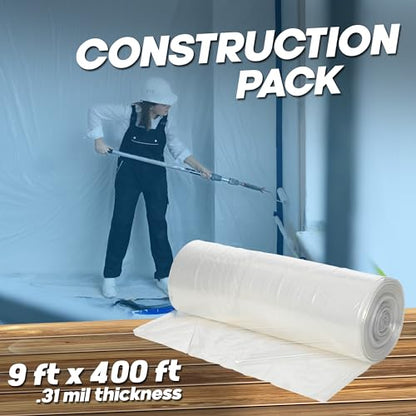 Painter's Plastic Film, 400' Length x 9' Width High, High Density Painters Plastic Sheeting Roll in Box with Dispense Hole for Easy Paint Plastic Covering - style: Painter's Plastic