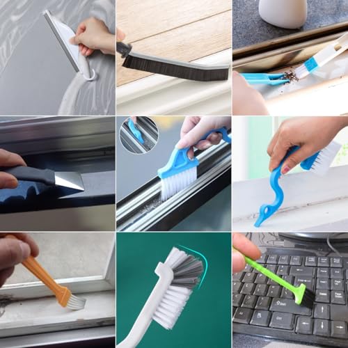 CRAFNEW 20Pcs Window Cleaning Kit, Household Cleaning Tools with Squeegee, Brushes, Microfiber Pads for Window Track, Sliding Door, Glass Door, Bathroom Mirror, Car Windshield