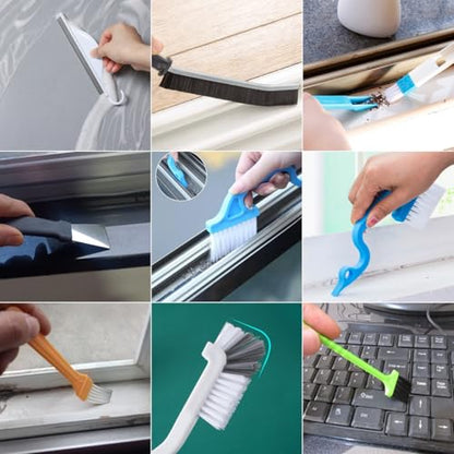 CRAFNEW 20Pcs Window Cleaning Kit, Household Cleaning Tools with Squeegee, Brushes, Microfiber Pads for Window Track, Sliding Door, Glass Door, Bathroom Mirror, Car Windshield
