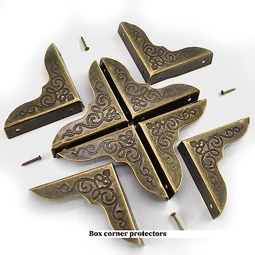 Antique Engraved Decorative Hasp Latch Hasp Hinges and Box Corner Protectors for Jewelry Box Cabinet Drawer Decoration and Repair