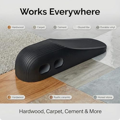 Rubber Door Stoppers for Bottom of Door, Door Stop Wedge with Self Adhesive Holder, Heavy Duty Doorstops 2 Pack, Wall Protector for Home & Office & School & Commercial Doorstop (Black)