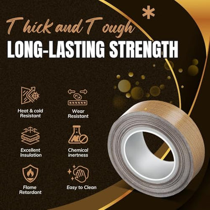 Flexzion High Temp Teflon Tape for Impulse Sealer, Vacuum Sealer, Heat Sealing, Food Packaging & Industrial Use - Teflon Fiberglass PTFE Tape, 13mm x 10m (0.5in x 32.8 Ft) - size: 0.5in X 32.8 Ft