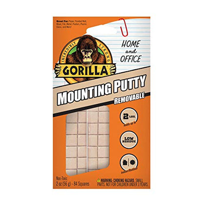Gorilla Mounting Putty, Natural Tan Color, 84 Pre-Cut Squares (Pack of 8) - Non-Toxic Removable & Repositionable Wall Putty - size: 8 - Pack, style: 2 Ounce