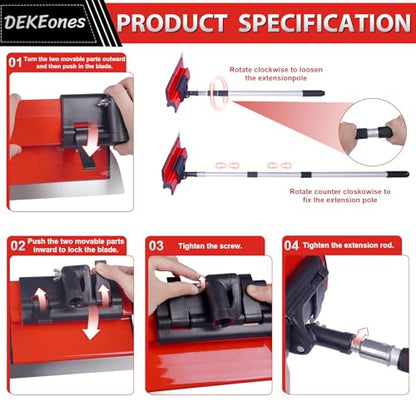 DEKEones Drywall Skimming Blade Set, Stainless Steel 10",16" & 24" Skimming Blades with 28"-62" Extension Handle Pole, Professional Drywall Skimming Tools for Smoothing Wall and Ceiling