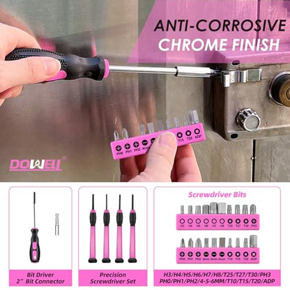 DOWELL 40 Pieces Home Tool Set Pink, General Household Hand Tool Kit with Plastic Toolbox Storage Case, Mini Repair Tool kit for Women, College Students, Home Use & More - color: Pink
