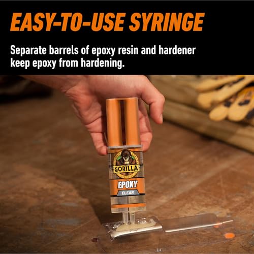 Gorilla 2 Part Epoxy (2 Pack), 5 Minute Set Syringe, 0.85 fl oz, Clear, Gap-Filling Adhesive for Metal, Wood, Ceramic, Glass and Plastics, Indoor & Outdoor Repairs - size: 2 - Pack