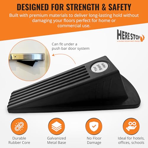 Door STOPPERS for Bottom of Door — Heavy Duty Rubber Wedge Stopper with Galvanized Metal Bottom Includes a Powerful Magnet with a Commercial Grade Adhesive Backing. Only brandable Stopper.