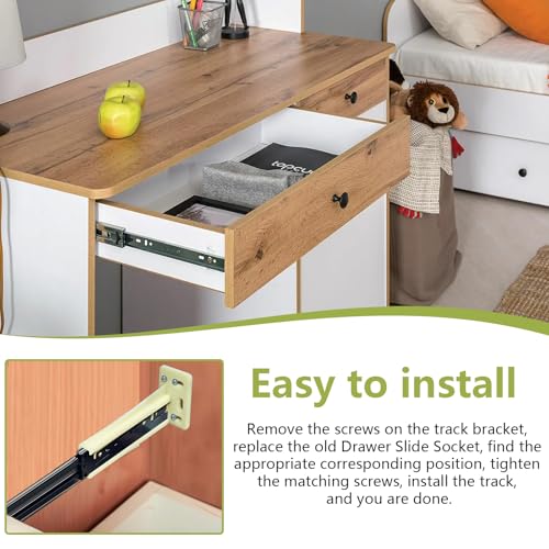 2 Pair Drawer Side Track Brackets, Face Frame Sockets for Drawer Slides, Plastic Cabinet Pull Out Shelf Slides Hardware Bottom Mount, Fits 0.86 Inch Drawer Slide, C-Shaped