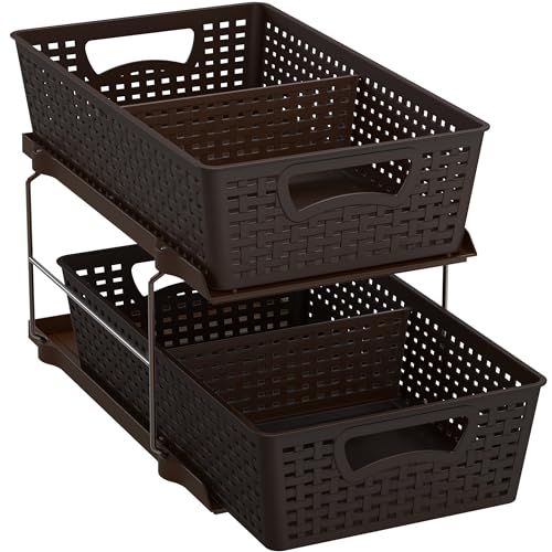 Simple Houseware 2 Tier Bathroom Organizer Tray Pull-Out Sliding Drawer, Under Sink Storage, Brown - color: Brown