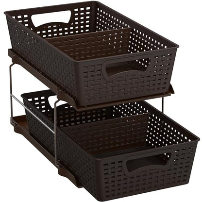 Simple Houseware 2 Tier Bathroom Organizer Tray Pull-Out Sliding Drawer, Under Sink Storage, Brown - color: Brown