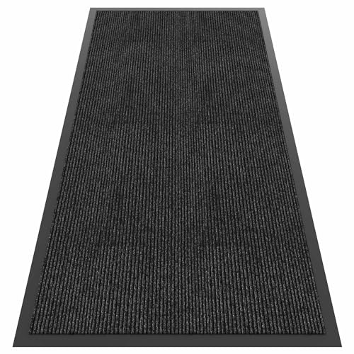 Front Door Mat, 4'x8' Indoor Outdoor Door Mat, Commercial Industrial Entrance Doormat, Heavy Duty Welcome Mat, Rubber Backing Non Slip Doormat for Entryway, Grey - color: Dark Grey Striped, size: 4' x 8' (Rectangular)