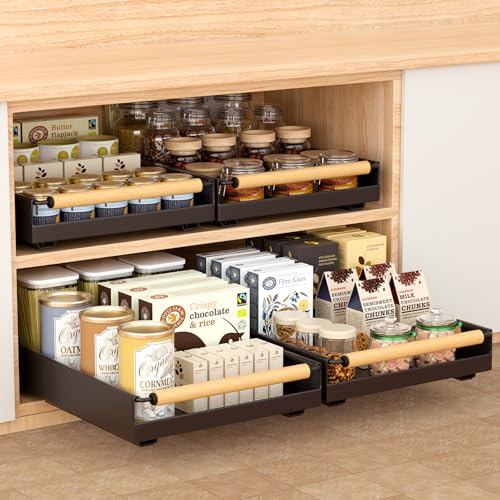 Pull out Cabinet Organizer, 16" Deep Pull Out Drawer for Kitchen Cabinets Adhesive with Nano Film, Slide out Cabinet Organizer Shelf for Pantry Bathroom Organization Black - color: Black, size: One Pack