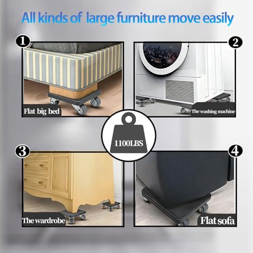 New Upgrade Furniture Sliders Furniture Movers with 4 Wheels, Furniture Lift Mover Tool Set with 360° Rotatable, Furniture Dolly for Moving Heavy Duty Sofa, Bed, Maximum Load 1100LBS