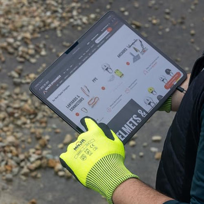 Malta Dynamics Safety Work Protective Gloves – Mens Work Gloves with ANSI Cut Level A5 Protection, Touchscreen Compatible, OSHA and ANSI Compliant (Medium, 12 Pair)