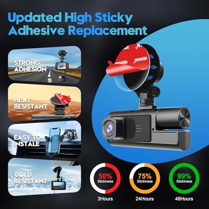 Sticky Adhesive Pads for Windshield Dash Cam Mount, 4-Pack Double-Sided Heat Resistant Dashcam Mounting Tape, Havy Duty Clear Glue Sticker Replacement for Car Camera Windscreen Window Dashboard - size: 2.48" / 63mm