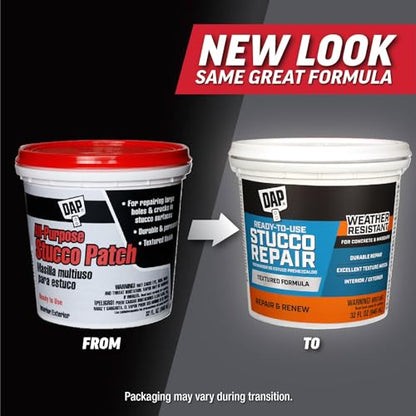 Dap 10504 All-Purpose Ready-to-Use Stucco Patch, 1-Quart - size: 1 Quart