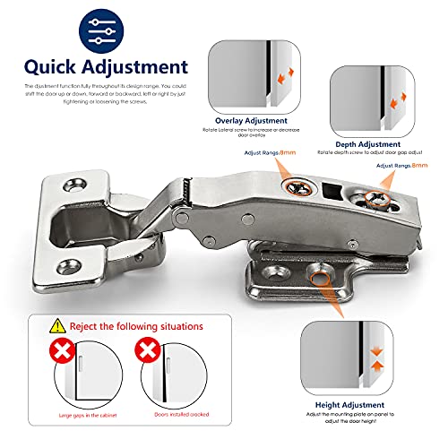 Ravinte 4 Pack 2 Pairs European Kitchen Cabinet Hinges Soft Close Full Overlay Cabinet Door Hinges Heavy-Duty Frameless Adjustable Concealed Cabinet Cup Hinge - size: Full Overlay