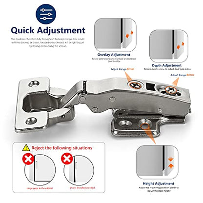 Ravinte 4 Pack 2 Pairs European Kitchen Cabinet Hinges Soft Close Full Overlay Cabinet Door Hinges Heavy-Duty Frameless Adjustable Concealed Cabinet Cup Hinge - size: Full Overlay