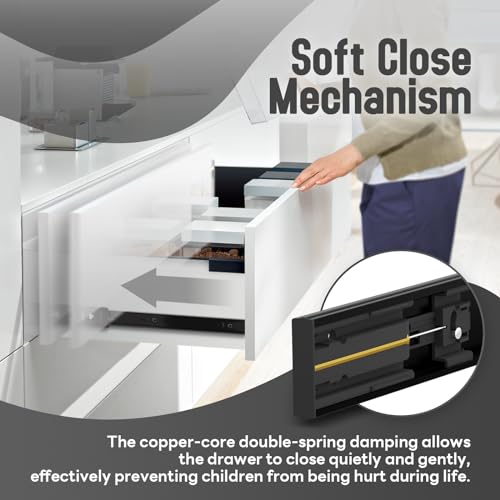 1 Pair Soft Close Drawer Slides Rails 12 14 16 18 20 22 24 Inch 100 lb Load Capacity Side Mount Full Extension Cabinet Runner Self Slow Closing Ball Bearing Metal Dresser Black， 20 inch - color: Soft Close, size: 20 Inch