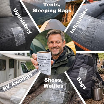 aZengear Clear Tenacious Waterproof Tape, TPU Patch Repair Kit for Tents, Jackets, Inflatables - Fix Rips in PVC, Furniture, Awnings, RV, Shoes