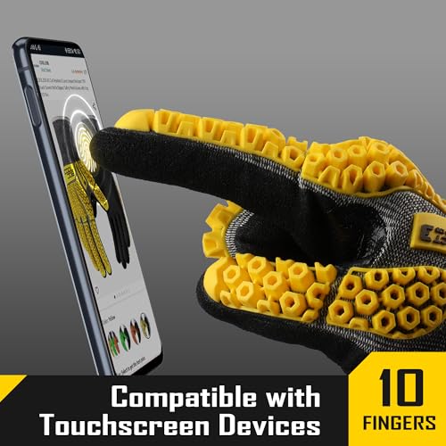 COOLJOB A5 Cut Resistant Gloves with Impact Resistant TPR, Touchscreen Nitrile Dipped Safety Work Gloves with Grip, 1/3 Pair - color: Yellow (1 Pair), size: Medium