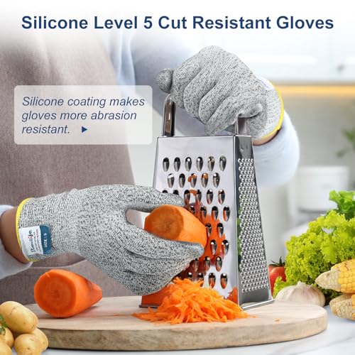 Dowellife Level 5 Silicon Cut Resistant Gloves (Medium), Grey - size: Medium (Pack of 1), style: Silicone Coated
