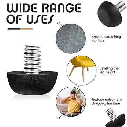 Dunzy 20 Pcs M8 Adjustable Furniture Levelers 20 Pcs, Screw-in Leg Leveling Feet, Black Patio Furniture Replacement Feet for Chair, Table, Cabinet, Desk, Uneven Floor Protection
