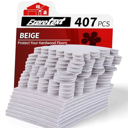 407 PCS Felt Furniture Pads for Hardwoods Floors, Self Adhesive Felt Pads for Chairs, Cuttable Anti-Scratch Furniture Feet Floor Protectors for Chair Sofa Bed Table Cabinet (Beige) - size: 407pcs Beige