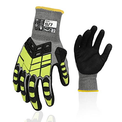 Safety Work Gloves,Impact Gloves for Men Women,Cut Resistant Non-Slip Heavy Duty Gloves with Nitrile Grip,Touch Screen Glove with Impact Protection for Gardening Mechanic Construction, Small - color: Yellow, size: Small