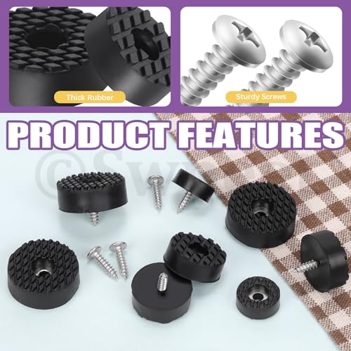 Swpeet 32 Sets 18mm Round Black Furniture Pads with Screws, Heavy Duty Round Rubber Non Slip Non Skid Furniture Feet Rubber Bumpers Pads for Table Desk Chair to Protect Hardwood - size: 18 mm
