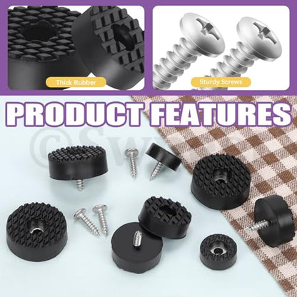 Swpeet 32Sets 24mm Round Black Furniture Pads with Screws, Heavy Duty Round Rubber Non Slip Non Skid Furniture Feet Rubber Bumpers Pads for Table Desk Chair to Protect Hardwood - size: 24 Mm