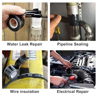 Black Seal Self-Fusing Silicone Repair Tape, Waterproof Pipe Sealing, Stretch-Resistant Tape Weatherproof Self Fusing Sealing Tape for Emergency Pipeline Repair/Cable Bandage/Tool Fixing