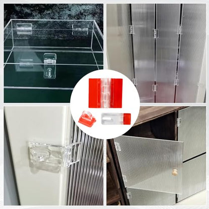 5 Set Acrylic Hinges and Self-Adhesive Latch Buckles Kit, Clear Plastic Hinges for Glass, Furniture, Display Stand, Crafts, Aquariums, Cabinets, DIY Clear Containers