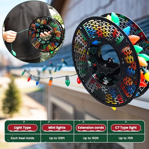 Keten Christmas Light Storage Bag, 600D Oxford Fabric Christmas Light Organizer with Reinforced Handles, 3 Reels Included to Hold 375ft Mini Christmas, Tree Lights & Extension Cords-Grey