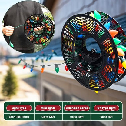 Keten Christmas Light Storage Bag, 600D Oxford Fabric Christmas Light Organizer with Reinforced Handles, 3 Reels Included to Hold 375ft Mini Christmas, Tree Lights & Extension Cords-Grey