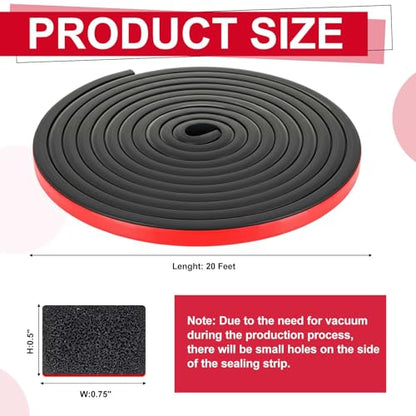 Pangda 20 Ft Rectangular Rubber Seal Strip with Self-Adhesive Tape, 0.75" W x 0.5" H Foam Rubber Weather Stripping for Boat, Automobile, RV, Ship, Garage Door/Window Seal, Black (Solid) - size: L:20ft, W:0.75" X H:0.5", style: Solid