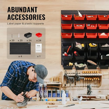 VEVOR 48-Bin Wall Mounted Storage Bins Parts Rack Organizer Garage Shop Tool Organizer for Screws, Nuts, Bolts, Nails, Beads, and Small Hardware Parts, With Wall Panels - style: 48-Bins