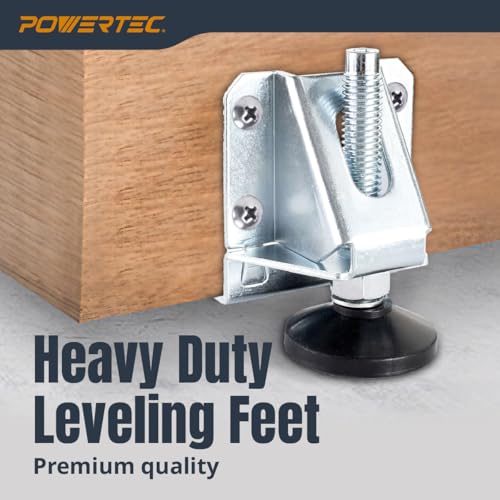 POWERTEC Leveling Feet 8PK, Heavy Duty Adjustable Furniture Leg Levelers with Nylon Foot, Screws & Lock Nuts for Workbenches, Cabinets, Tables & Shelving (71136-P2) - size: Set of 8, style: Leg Leveler