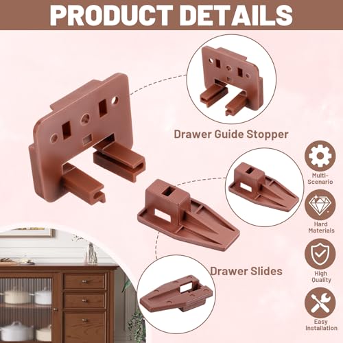 20 Sets Drawer Guide Kits, Drawer Slides Repair Kit with Screws Replacement Parts for Dressers, Hutches, Nightstand Drawers
