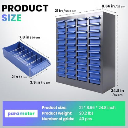 40 Drawers Industrial Nut and Bolt Organizer, Parts Cabinet with 200 Dividers & 80 Label Slots, ABS Drawers Multi-Use Bolt Bins Hardware Organizer System for Workshop, Warehouse and Office - style: 40 Drawers