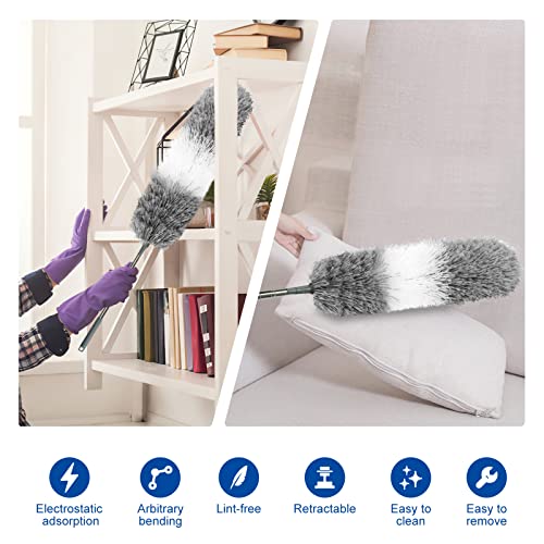 Microfiber Feather Dusters for Cleaning, Extendable Duster with 110" Extension Pole & 2pcs Replaceable Bendable Head, Cleaner Supplies Duster Tool for Ceiling Fan Furniture Cars Home Kitchen Gadgets - size: 3 Pcs Microfiber Dusters