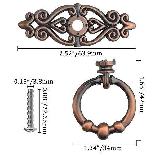 WMYCONGCONG 10 PCS Vintage Drop Ring Drawer Pulls Handles 2.52" x 1.65" Antique Bronze Dresser Ring Pulls for Furniture Hardware Cupboard Dresser Wooden Case Box