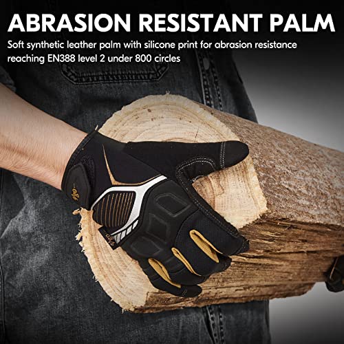 Vgo... Work Gloves Men,Light Duty Mechanic Glove,Touchscreen Compatible,Grain Cowhide Leather - color: 1 Pair - Black Gold, size: Mdeium(Pack of 1)