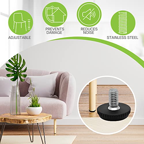 Project Patio 5/16-18 Stainless Steel Adjustable Furniture Levelers and Threaded Screw-in Leveling Feet Glides for Table and Chair Legs - 24-Pack