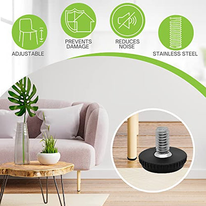 Project Patio 5/16-18 Stainless Steel Adjustable Furniture Levelers and Threaded Screw-in Leveling Feet Glides for Table and Chair Legs - 24-Pack